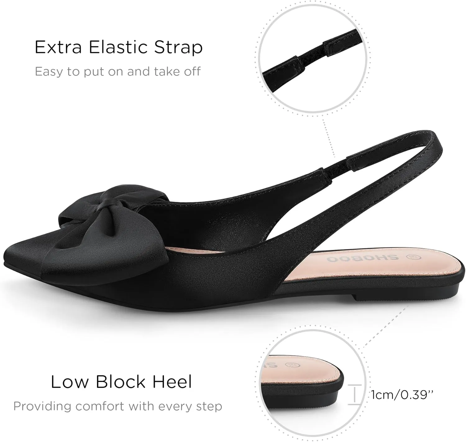 Women’s Slingback Flats with Bow Pointed Toe Ballet Flats Dress Shoes Comfortable Slip On Stain Flat