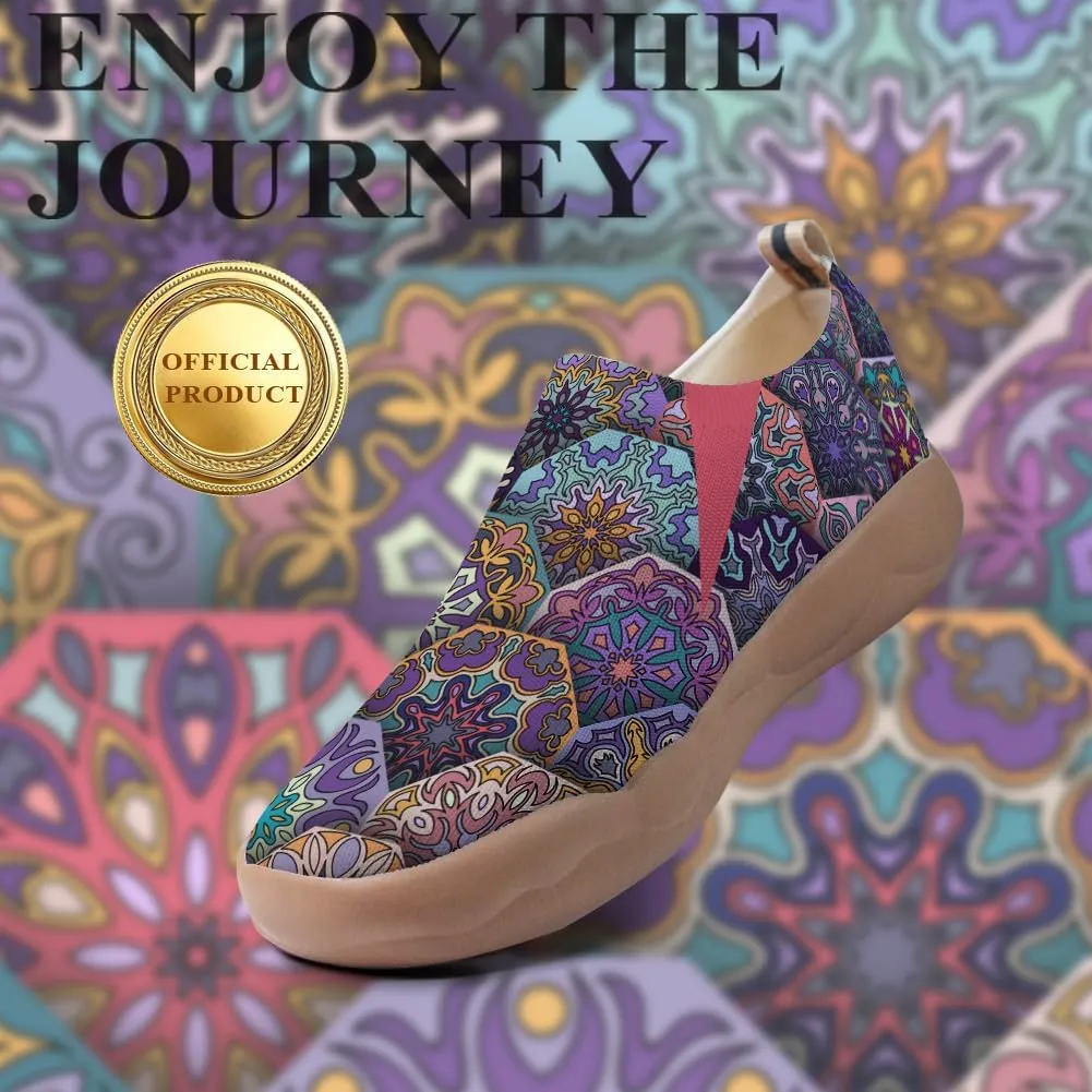 Women's Slip-On Loafers Painted Travel Shoes Walking Breathable Knit Mesh Ladies Fashion Art Sneaker