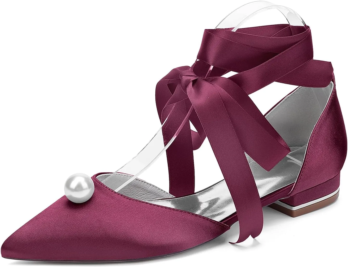 Womens Wedding Flats Pointed Toe Slip on Bridal Shoes Adjustable Ankle Strap Satin Party Dress Casual Sandals Shoes