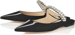 XINIUNIU Women Heeled Mules Patent Leather Strapped Mules Pointed Toe Slip On Sandals for Women Rhinestones Bridal Dress Shoes