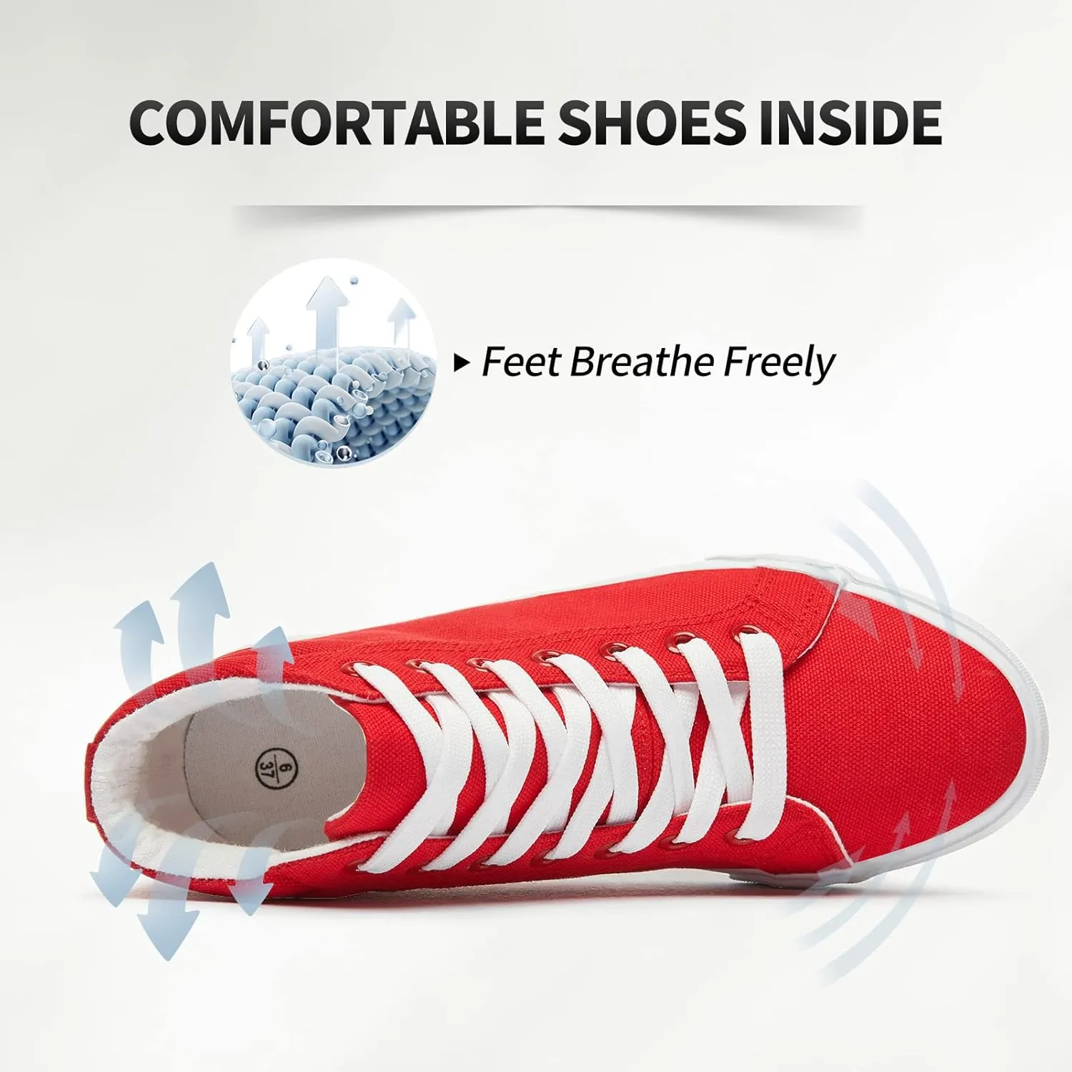 XRH Women Black Canvas High Tops Sneaker for Walking,White Non Slip Hi Top Lace up Shoes,Casual Fashion Mid Top Sneaker(Comfortable,Breathable,Trendy)