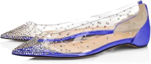XYD Women Rhinestones Studded Ballet Flats Mesh Rivets Hidden Heels Slip On Pointed Toe Evening Dressy Shoes