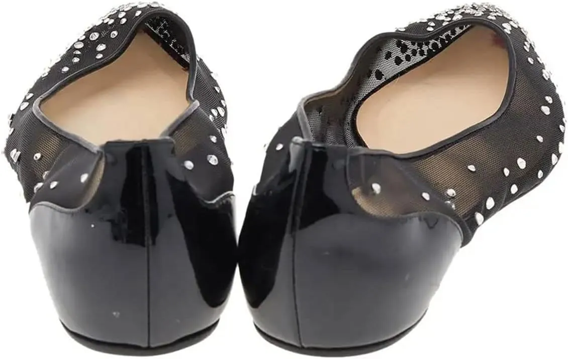 XYD Women Rhinestones Studded Ballet Flats Mesh Rivets Hidden Heels Slip On Pointed Toe Evening Dressy Shoes