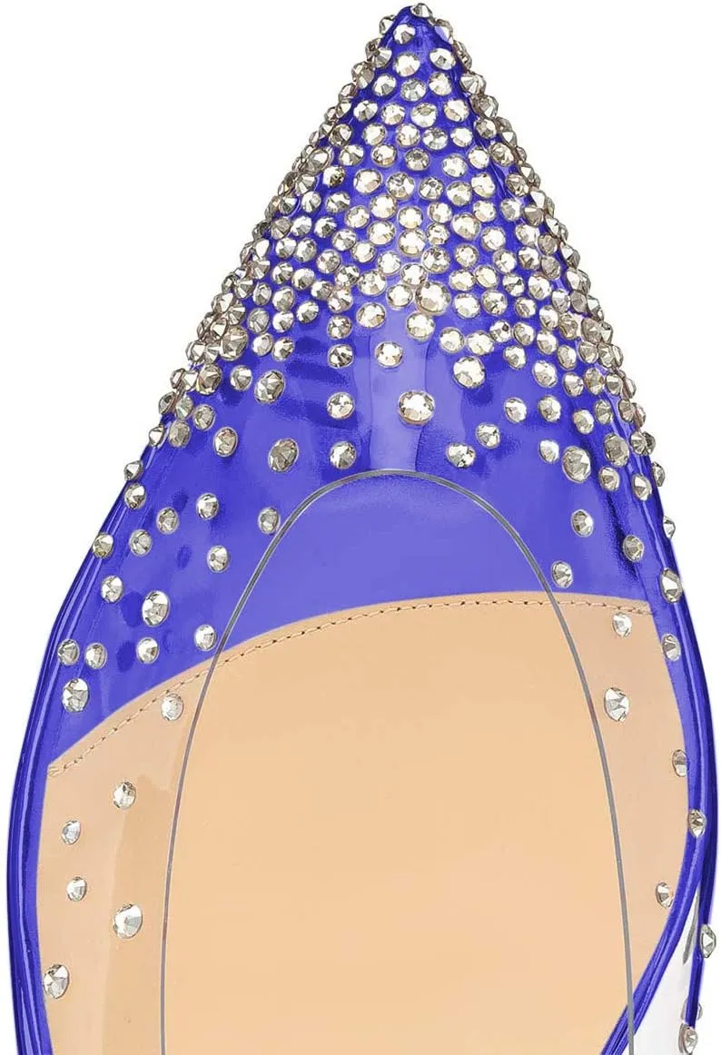 XYD Women Rhinestones Studded Ballet Flats Mesh Rivets Hidden Heels Slip On Pointed Toe Evening Dressy Shoes